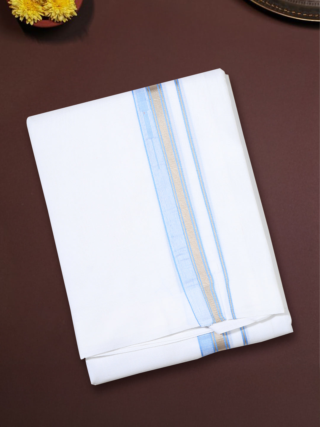 Men 100% Cotton Double Layer White Dhoti with Fancy Jari Border Luxury Club LCFJ05