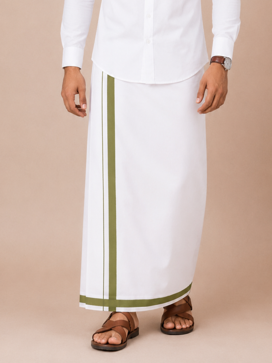 Men 100% Cotton Single Layer Small Border Dhoti Pavan PV01