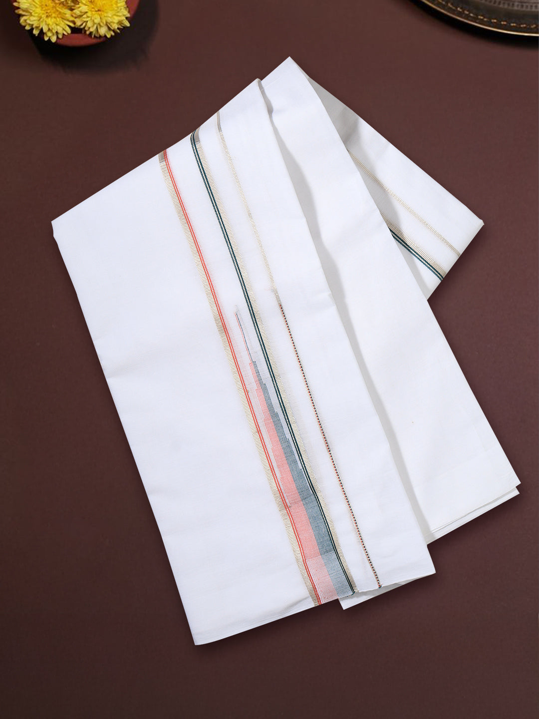 Men 100% Cotton Double Layer White Dhoti with Fancy Jari Border Luxury Club LCFJ04