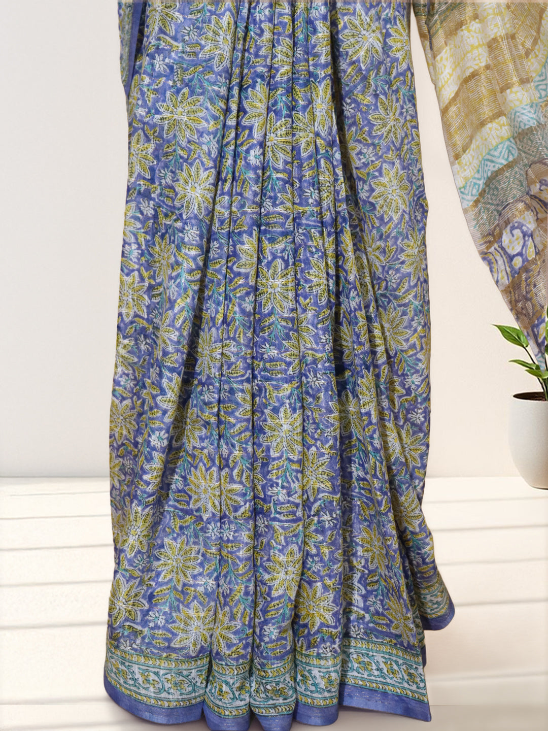 Women Blue Linen Cotton Saree SL232