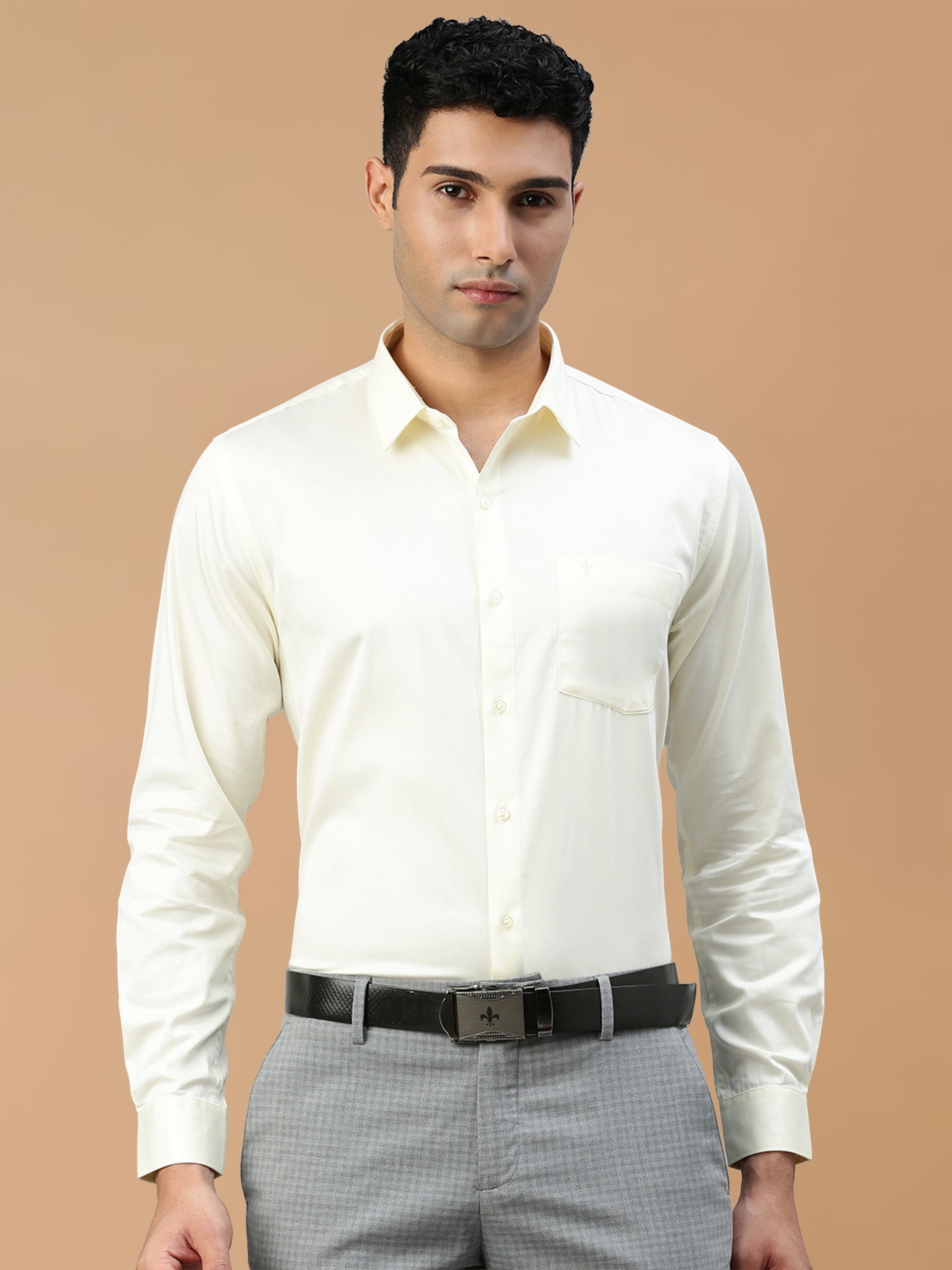 100% Cotton Cream regular Fit Shirt Royal Gold