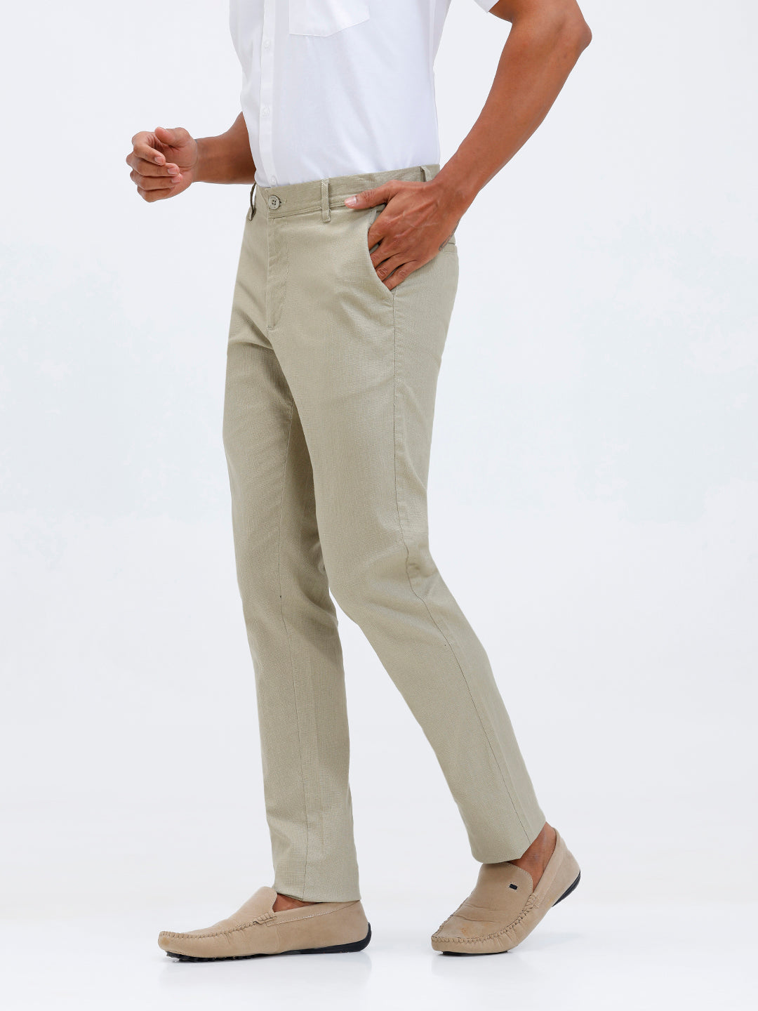 Mens Linen Cotton Shirt and Light Olive Trouser Combo TR15505