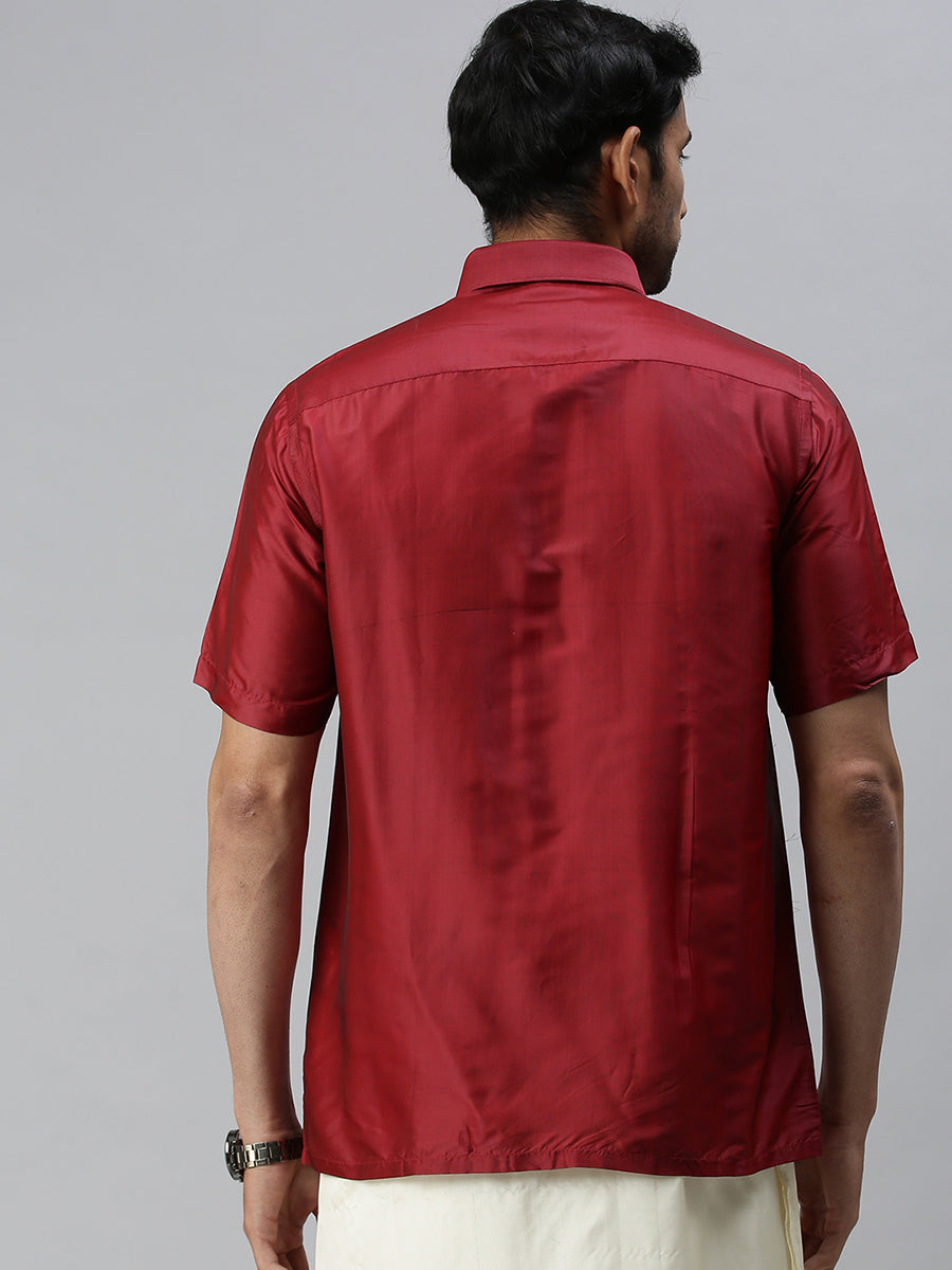 Mens Silk Feel Maroon Colour Half Sleeves Shirt SFC03-Back view