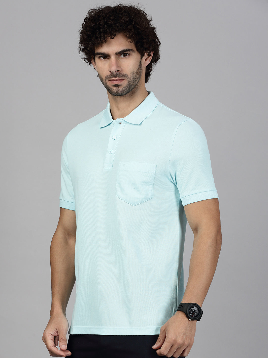Men Cotton Rich Smart Fit Expert Polo T-Shirt Aqua Marine Blue EP32