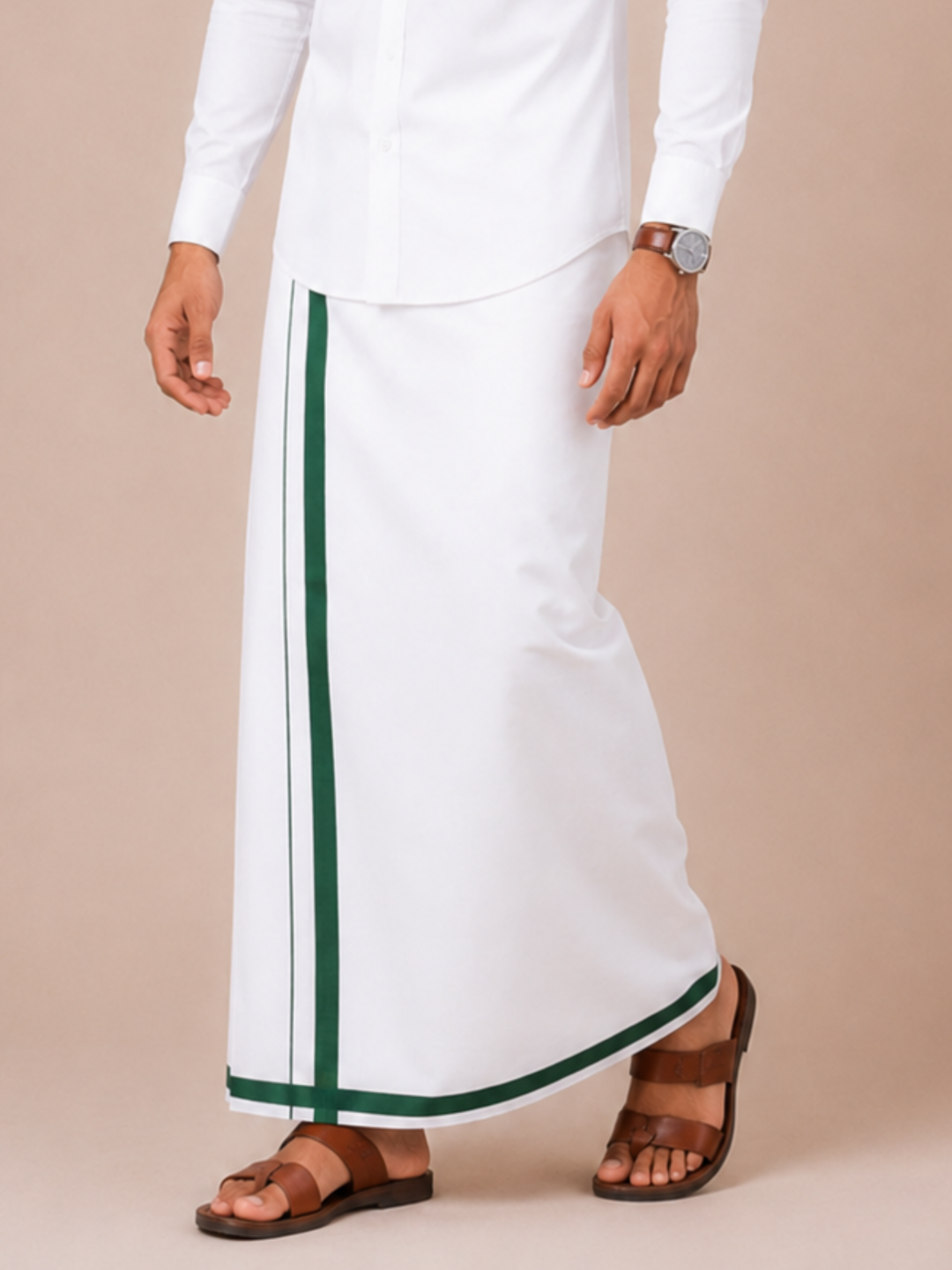 Men Wrinkle Free Single Layer Small Border Dhoti Amul AM01