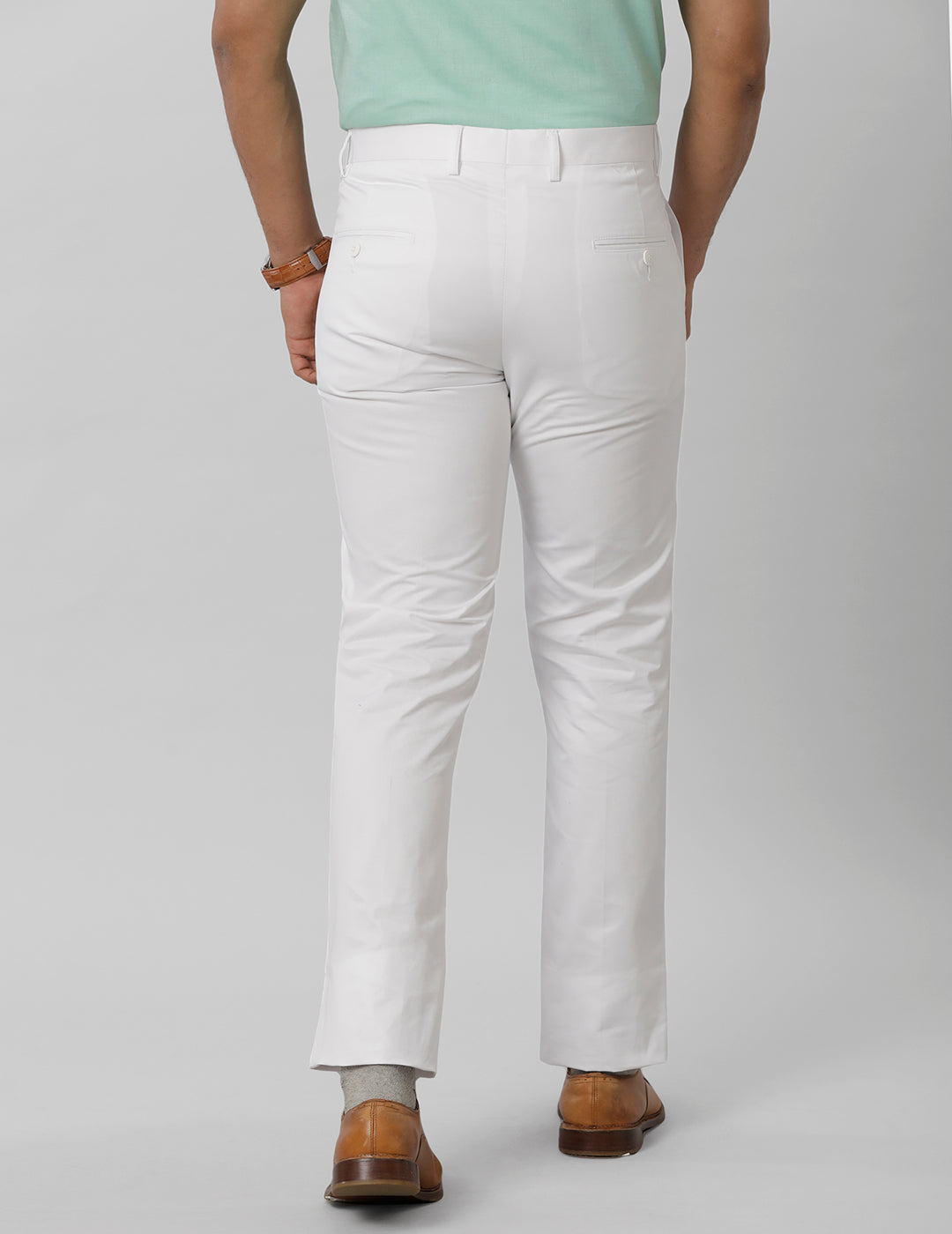 Mens Regular Fit Cotton White Pants Smart Care-Back view