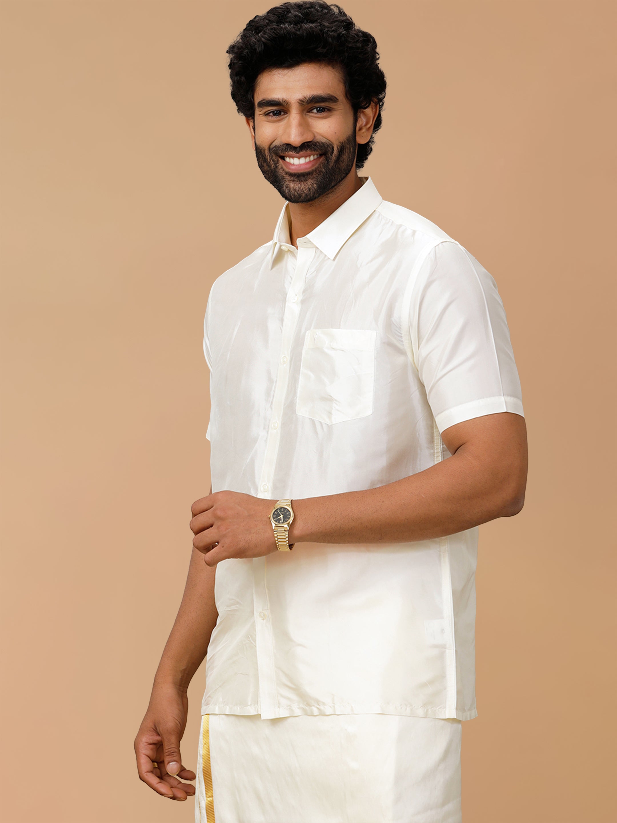 Silk Feel Cream Regular Fit Shirt