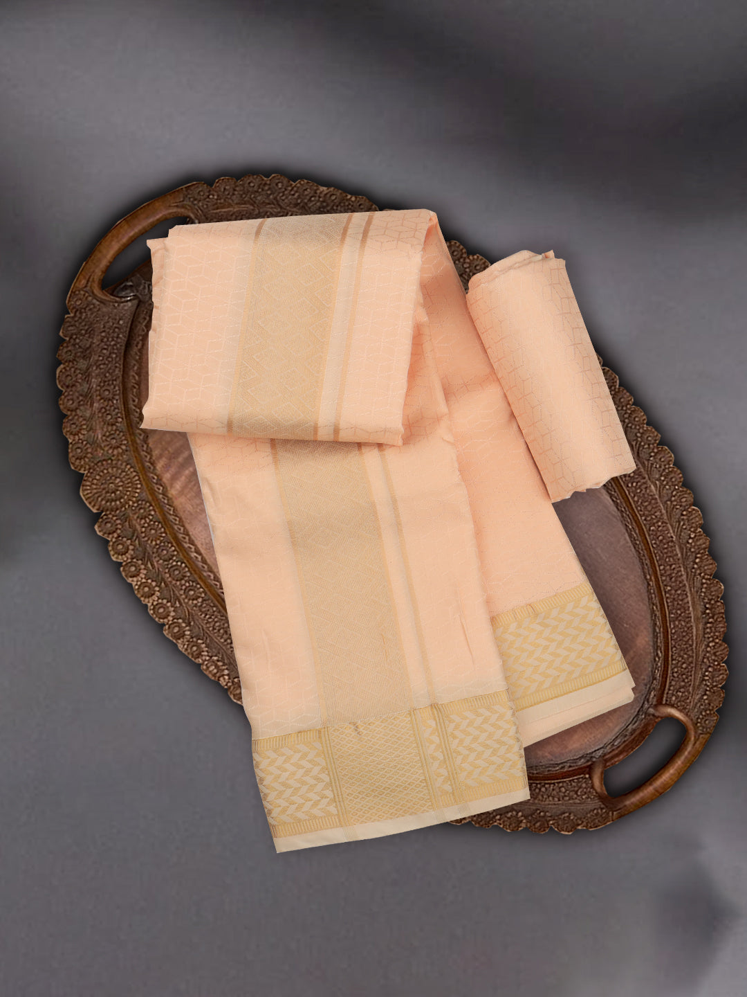 Men Art Silk Wedding Shirting Dhoti & Towel Set Coral Touch Tone TT22