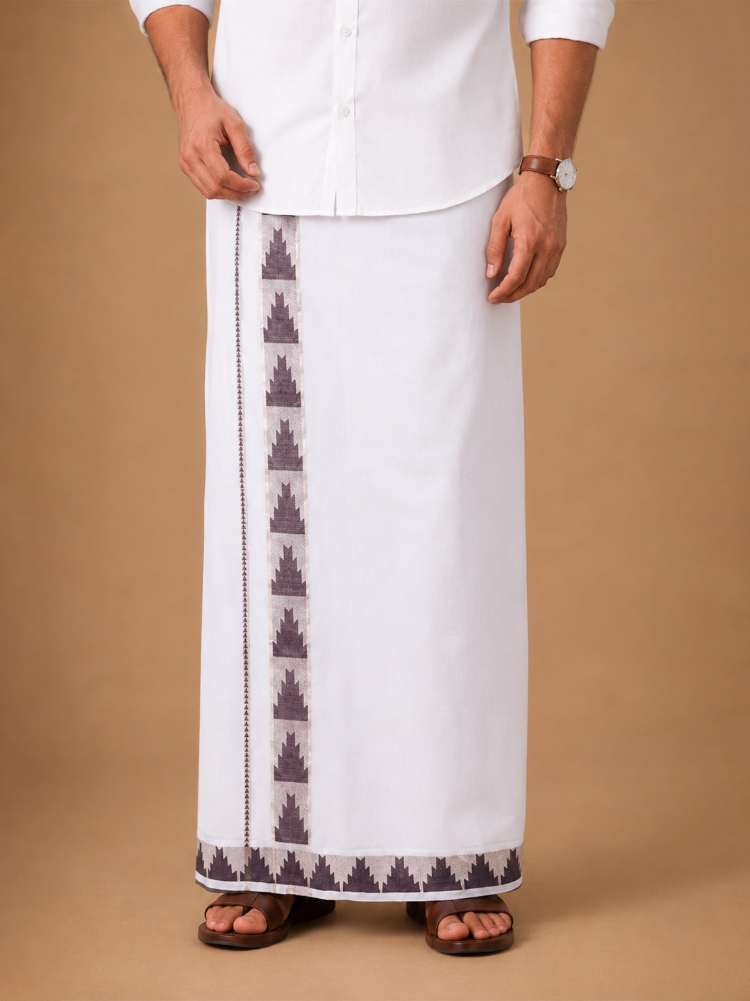 Men Premium Cotton Double Layer White Dhoti with Fancy Jari Border Luxury Elite LC33