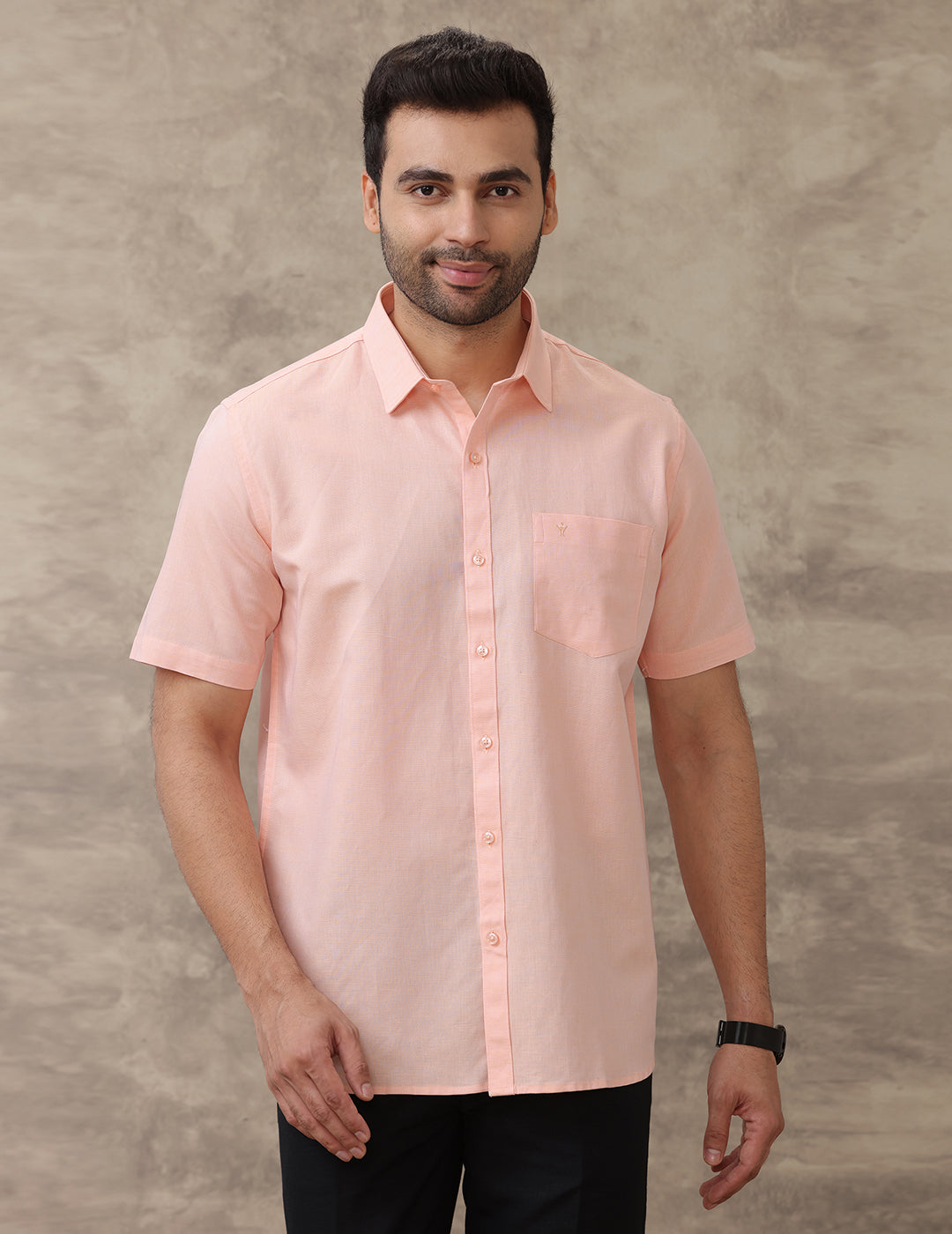 Men Linen Cotton Shirt Pinkish Orange LF16