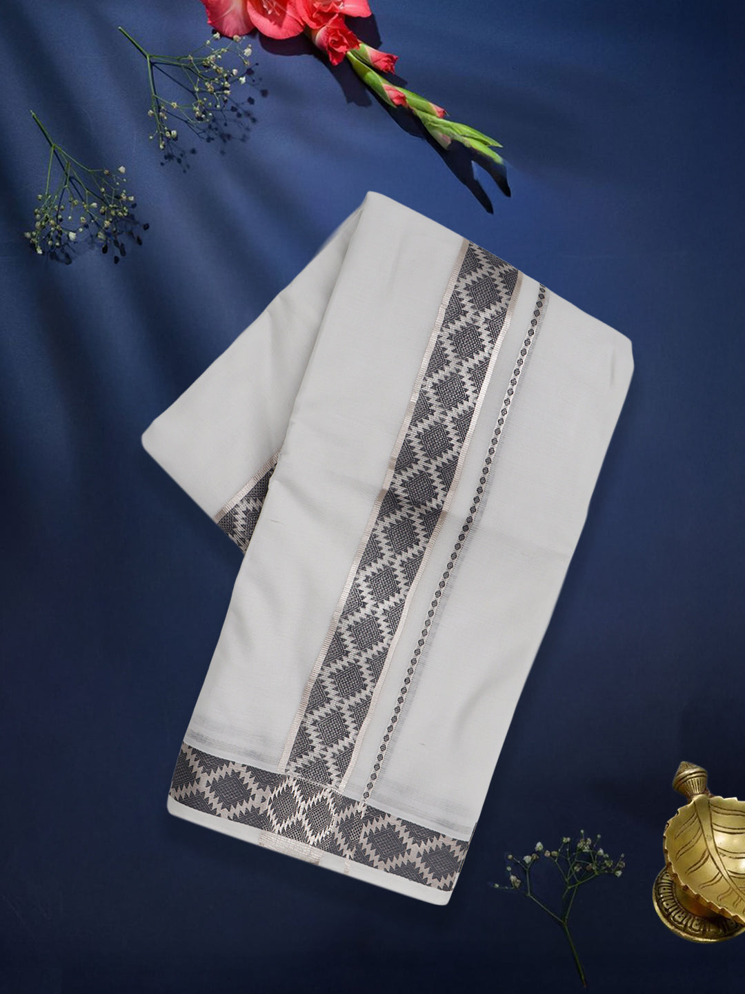Men Premium Cotton Double Layer White Dhoti with Fancy Jari Border LC27