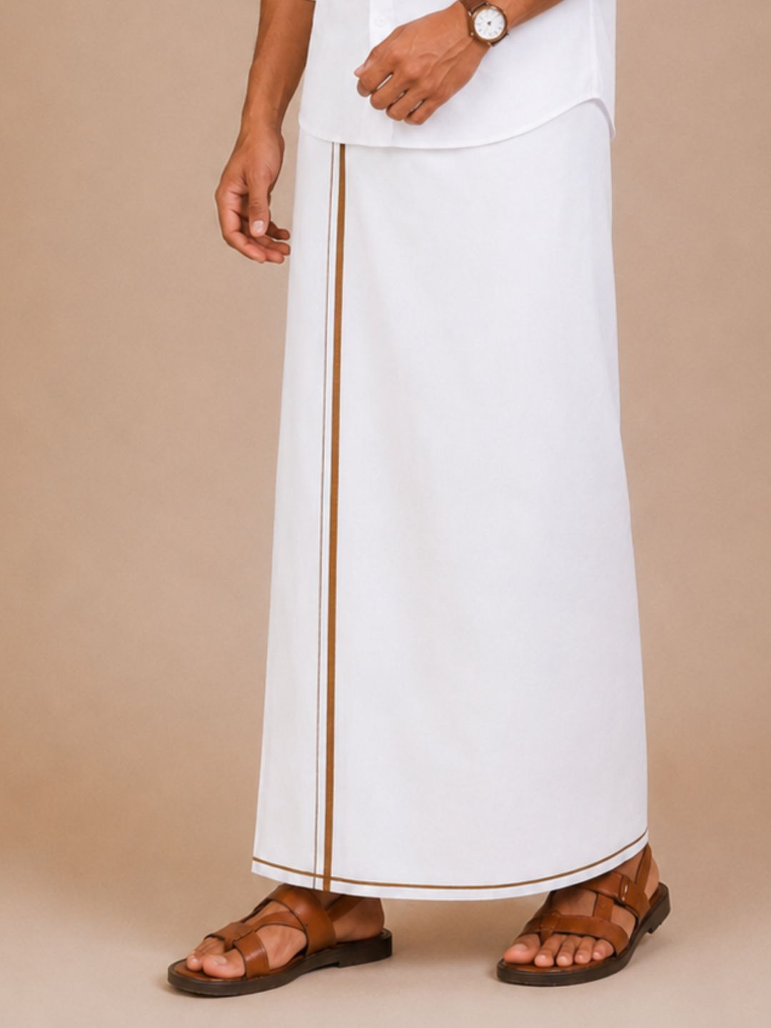 Men 100% Cotton Single Layer White Dhoti with Small Border Smart Nice SN01