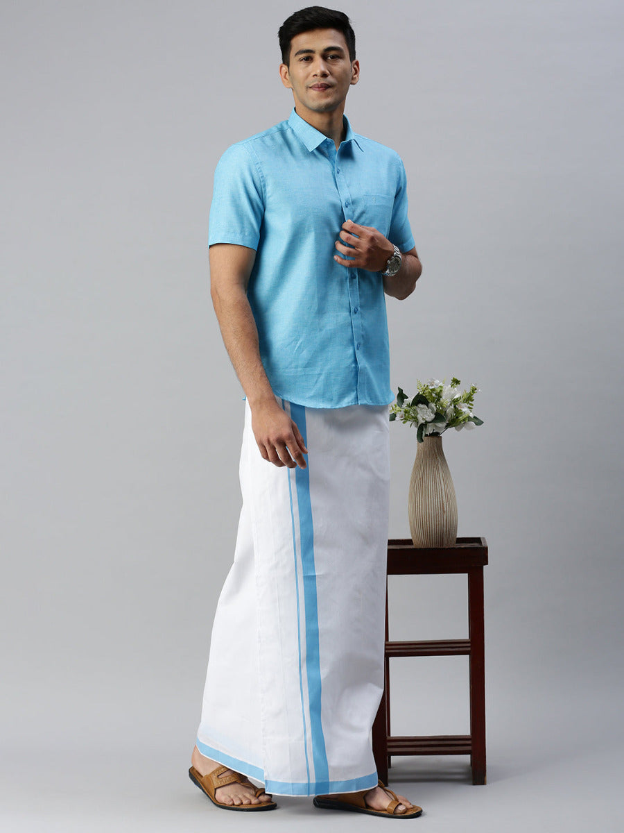 Men Matching Border Dhoti & Half Sleeves Shirt Set Trendy CC5