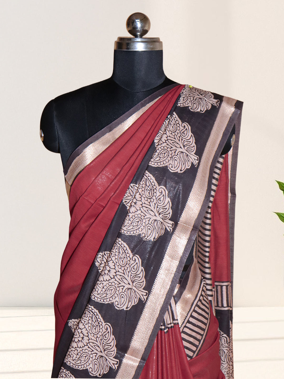 Women Maroon Semi Chanderi Cotton Printed Saree SC79