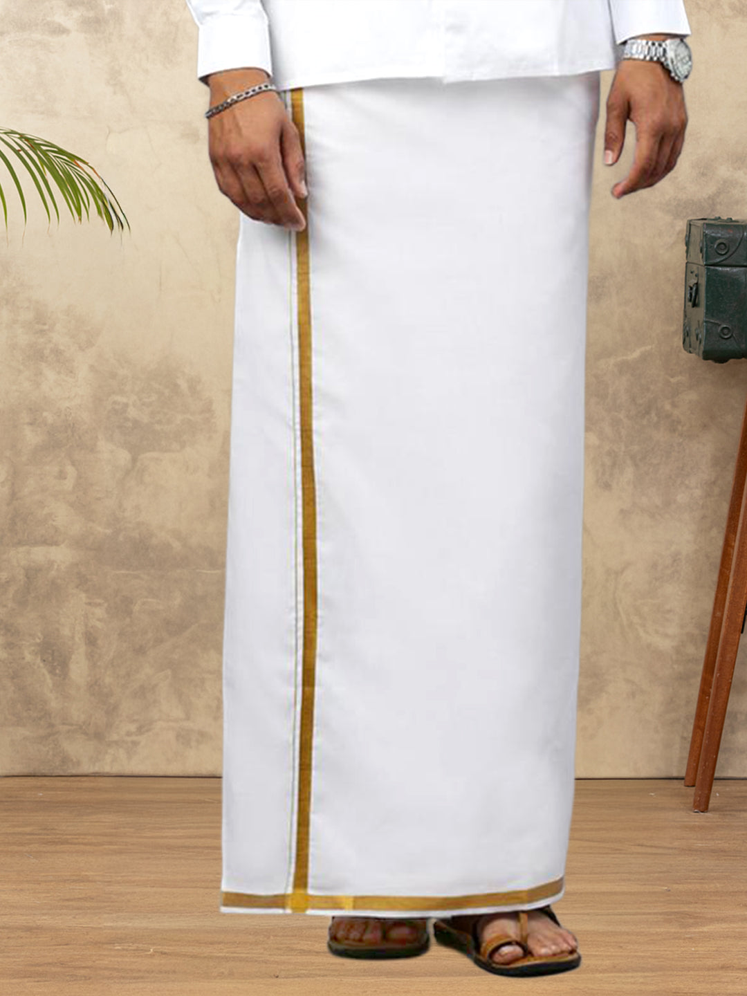 Mens Cotton Blend Dhoti with Jari Border (2M)