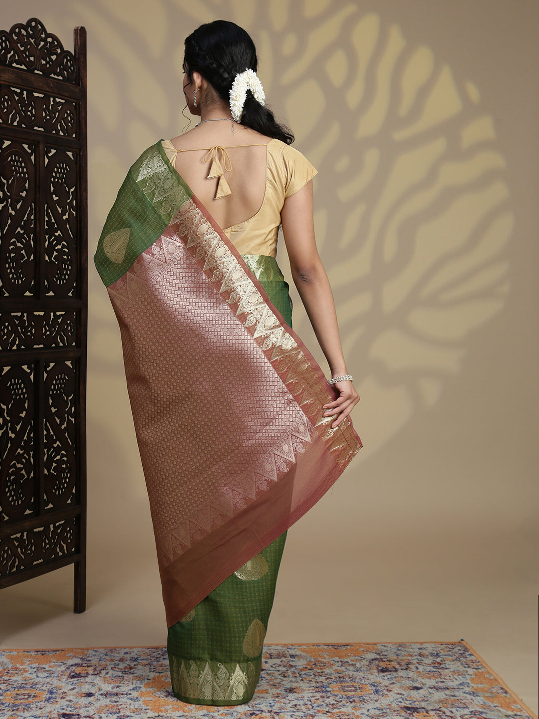 Women Green Kora Cotton Saree SK130