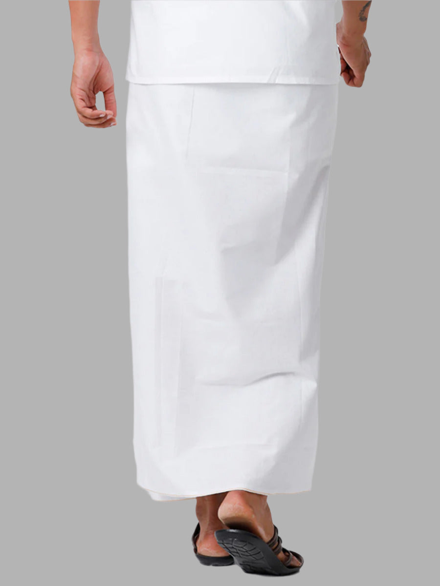 Men 100% Cotton Single Layer White Dhoti with Small Border Smart Nice Paramas