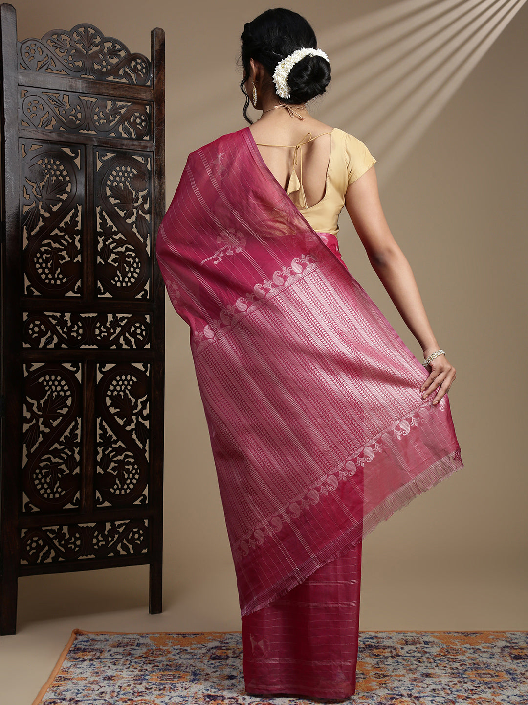 Women Semi Kora Cotton Purple Saree SK126
