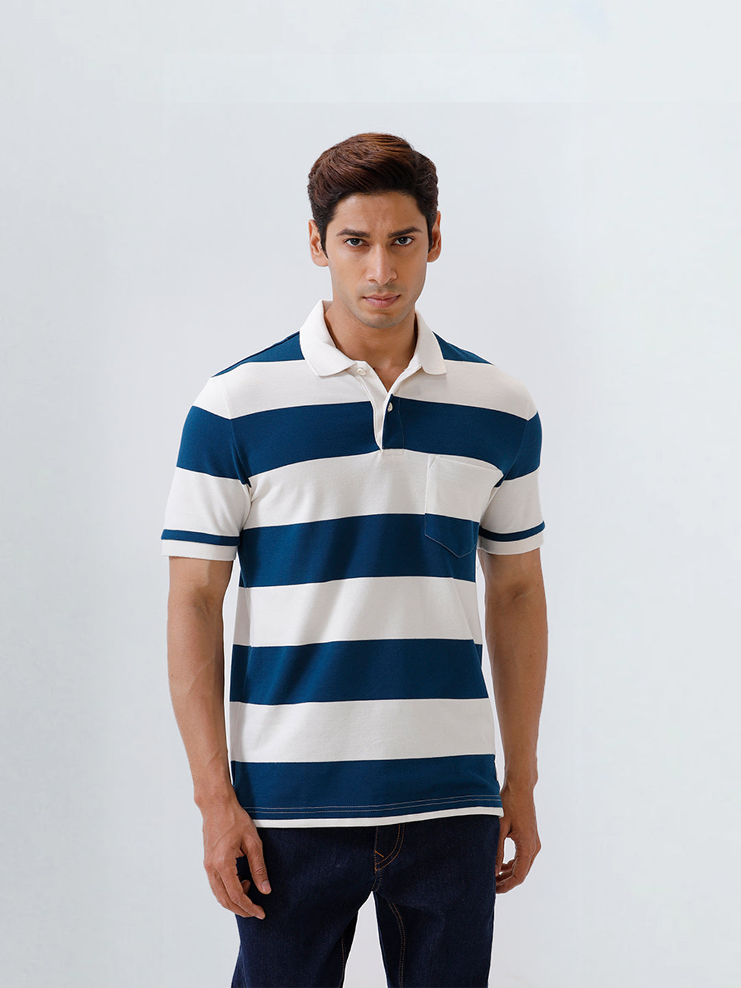 Men Smart Fit Exclusive Striped Polo T-Shirt Poseidon Blue ED1
