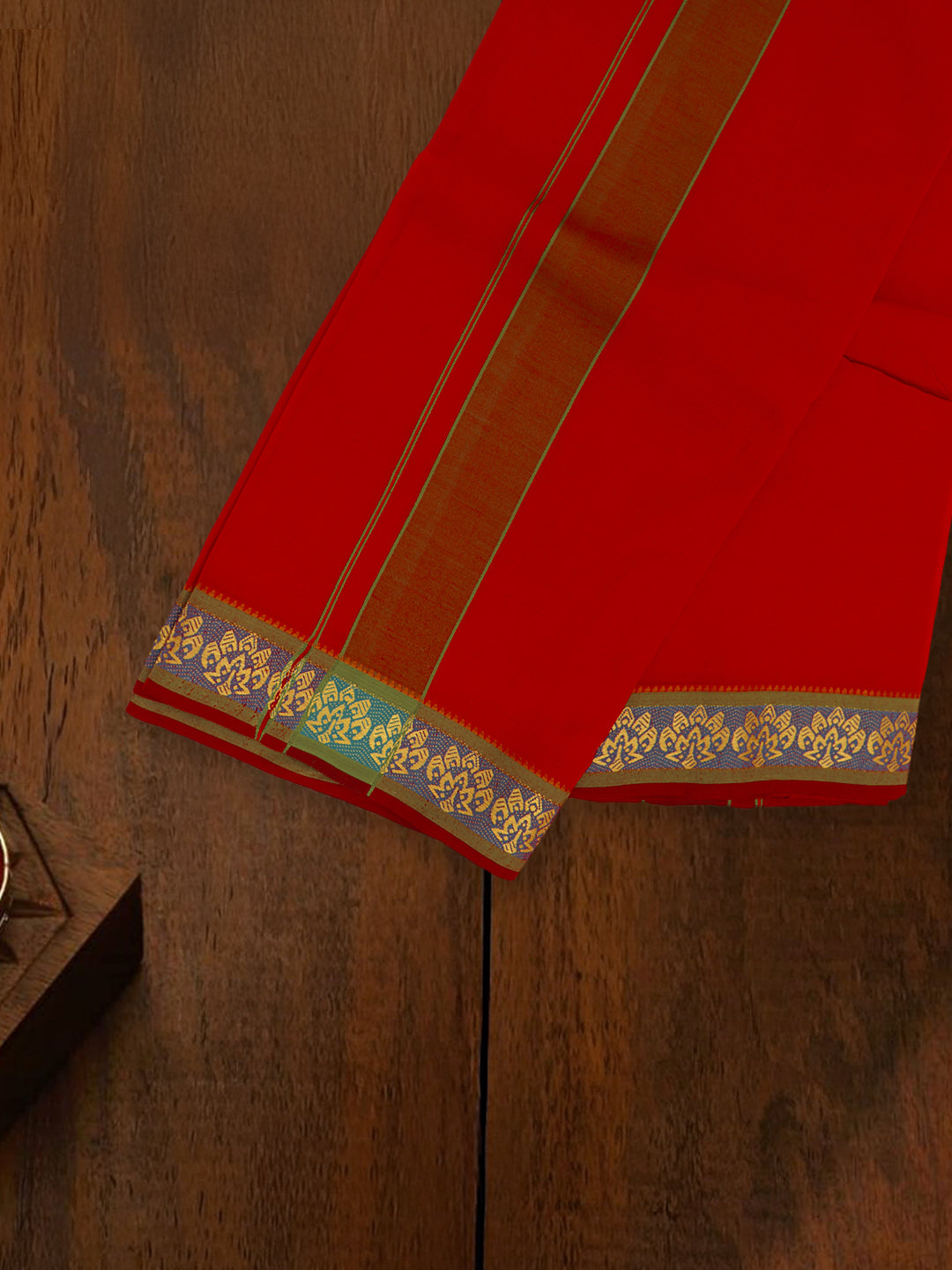 Men 100% Cotton Panchakacham with Angavasthram Set Adinath Red (9+5)