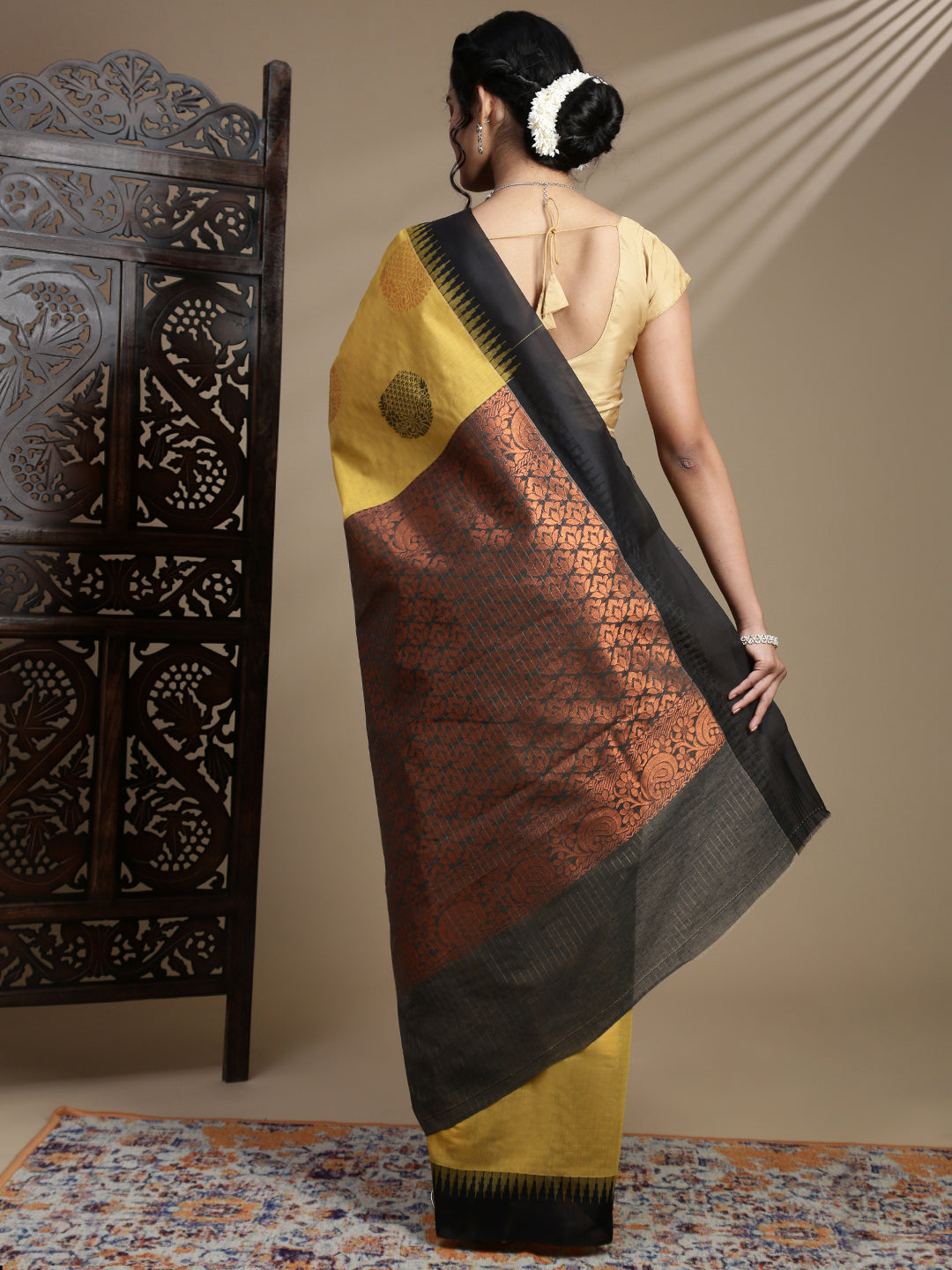 Women Kora Cotton Yellow Saree SK120