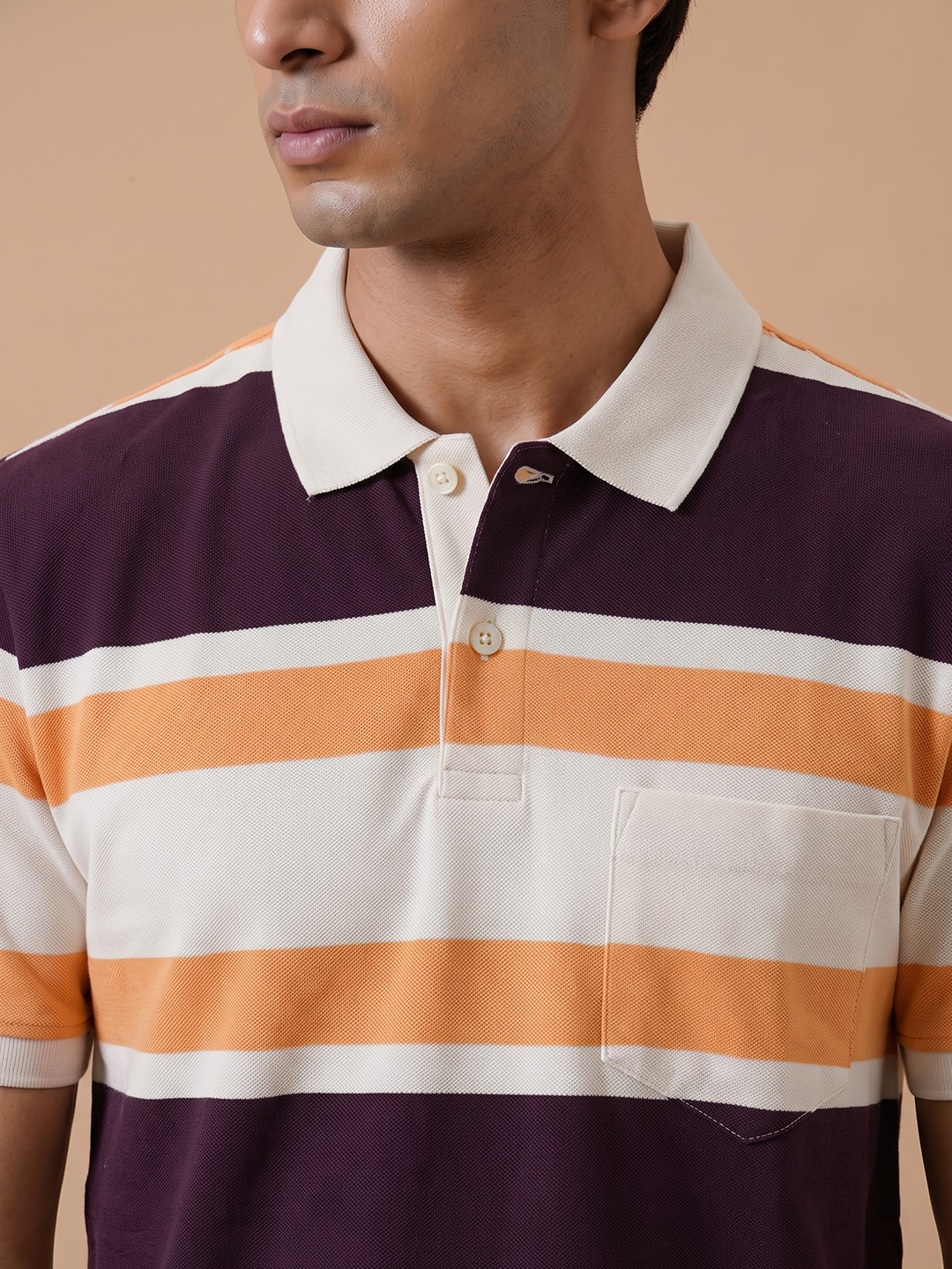 Smart Fit Exclusive Striped Polo T-Shirt Oak Buff ED6