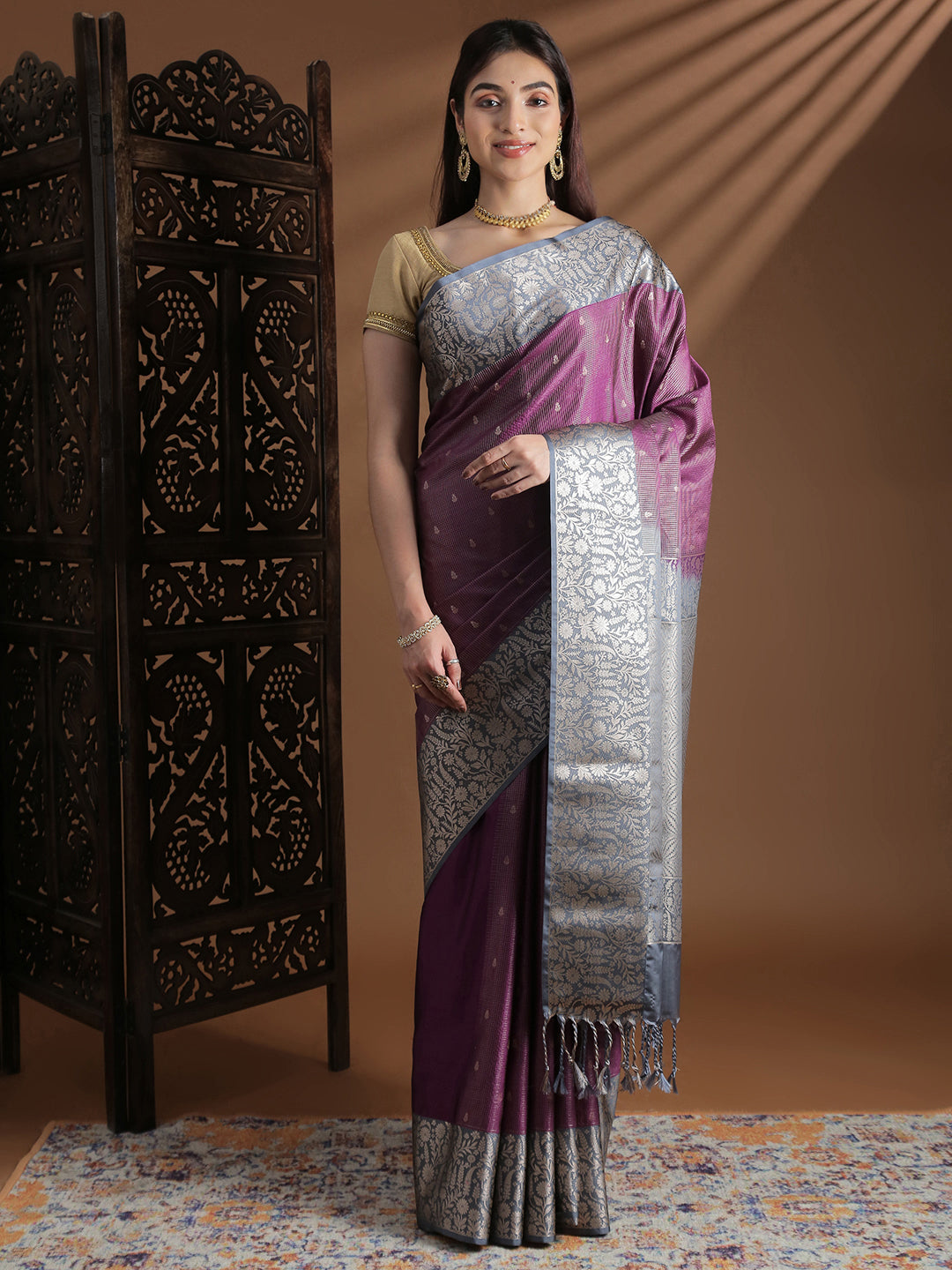 Women Soft Silk Saree Dark Violet SS417