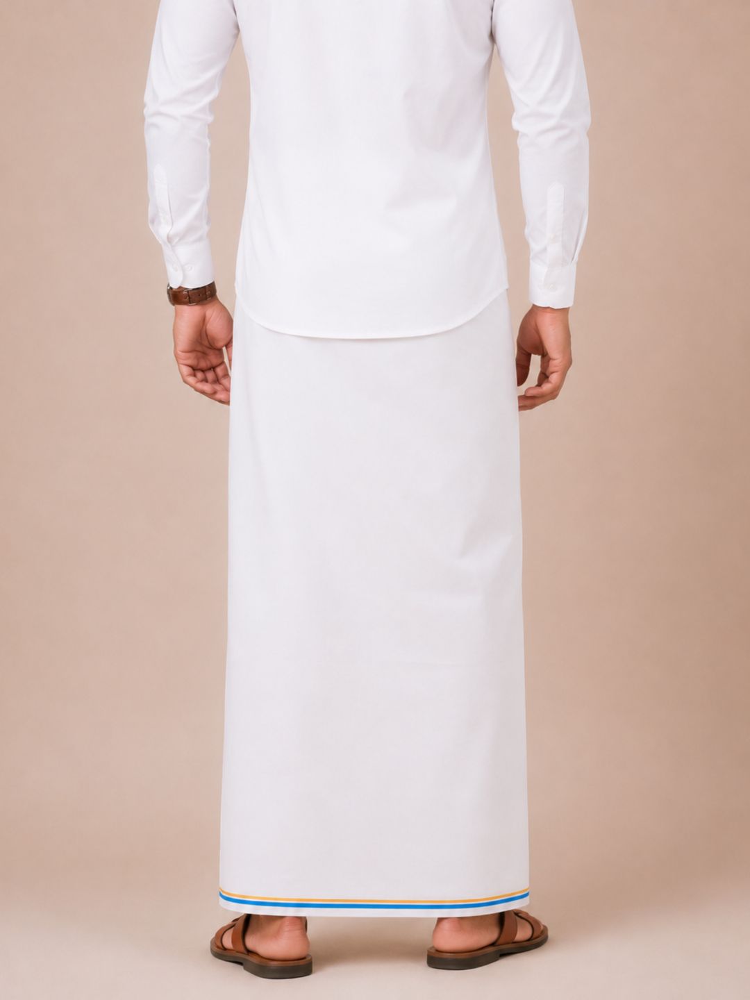 Men 100% Cotton Double Layer White Dhoti with Big Border Property PT04
