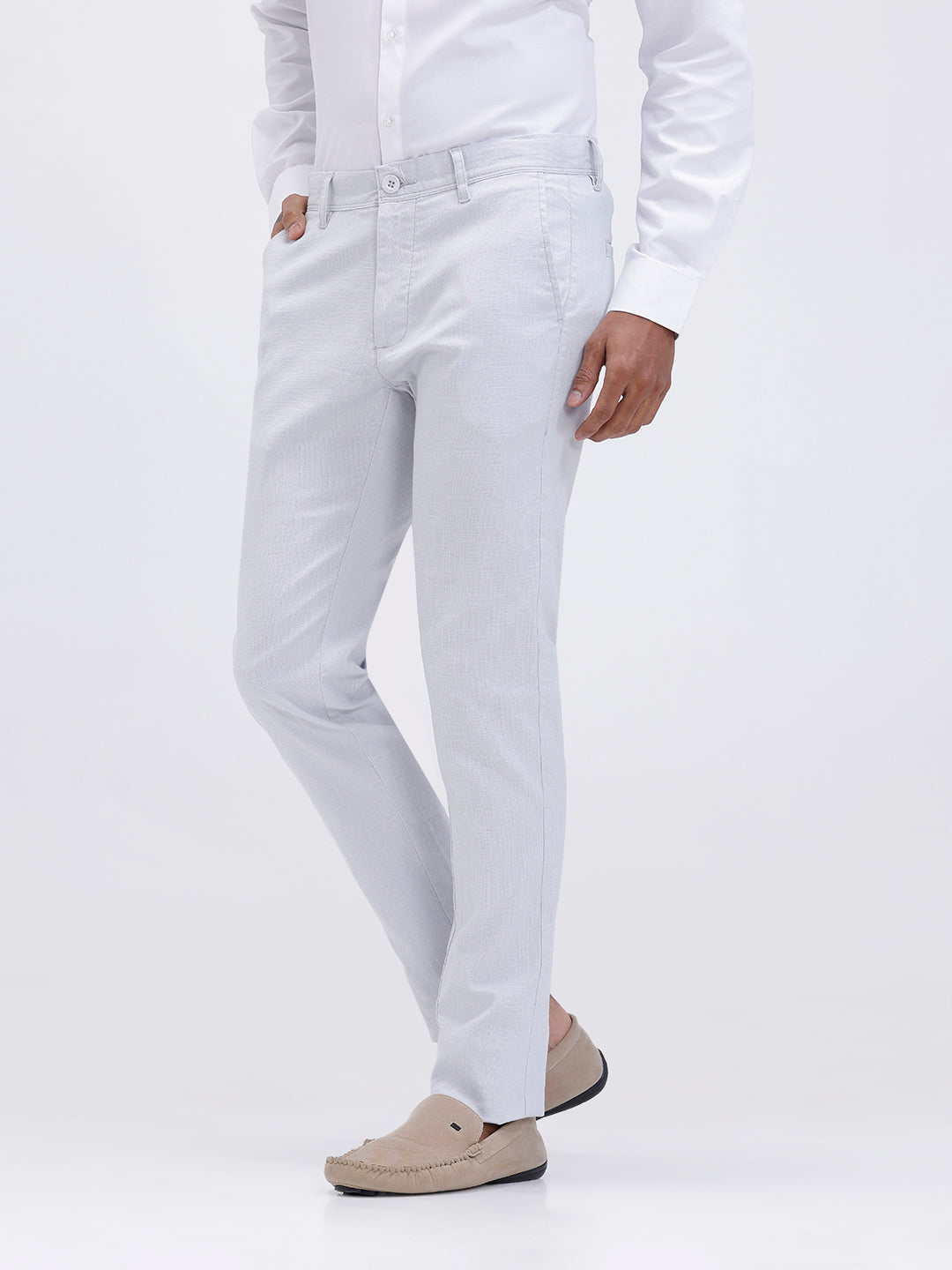 Men Linen Cotton Smart Fit Pant Light Blue