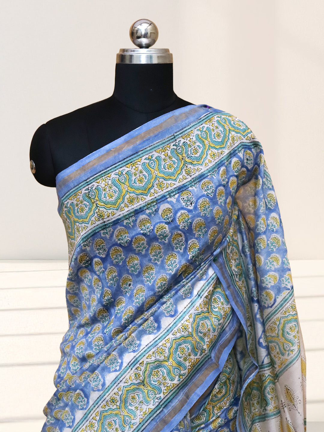 Women Blue Pure Chanderi Cotton Printed Saree SC76