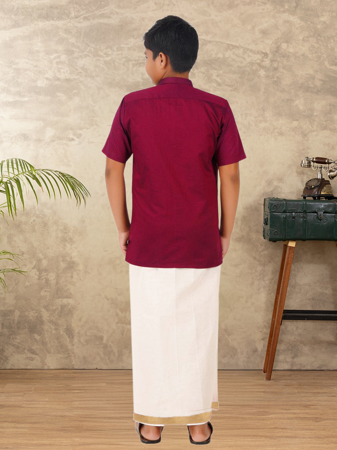 Boys Vetti Vaaram Dhoti & Shirt Combo Maroon