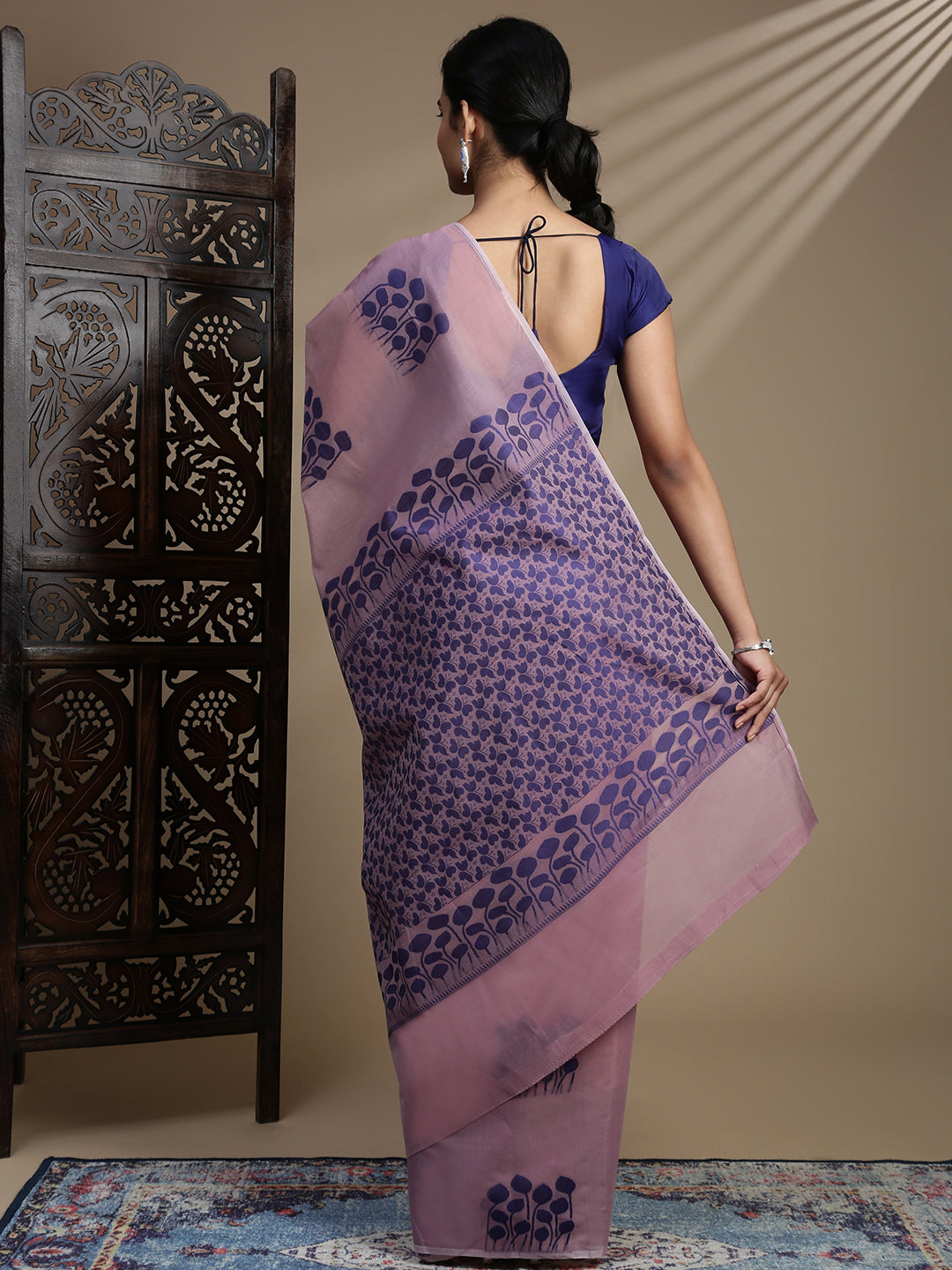 Women Kora Cotton Light Purple Saree SK114