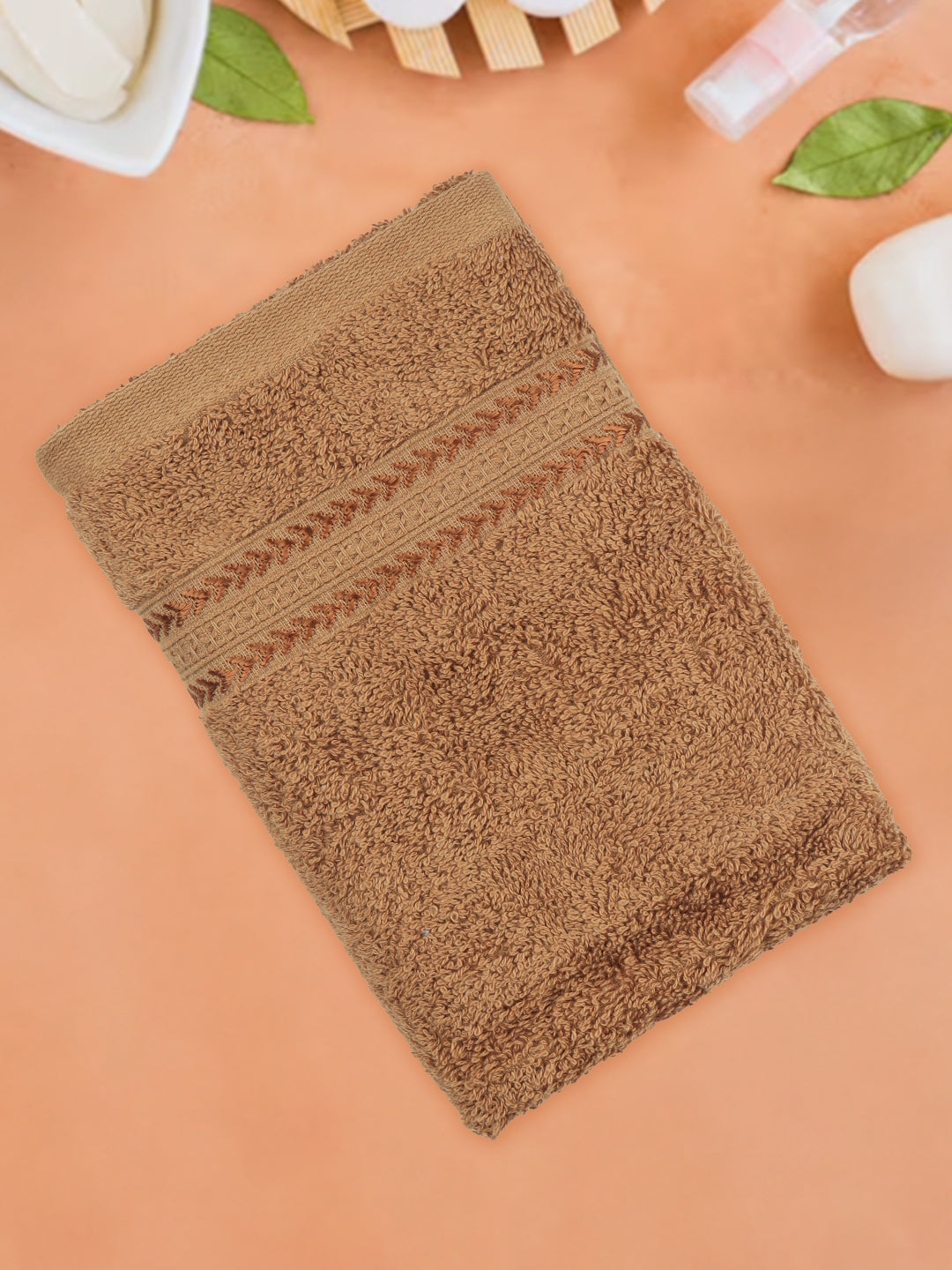 Highly Absorbent & Quick Dry Cotton Bamboo Terry Towel Set – Brown Hand, Face & Bath Towels (Pack of 3)