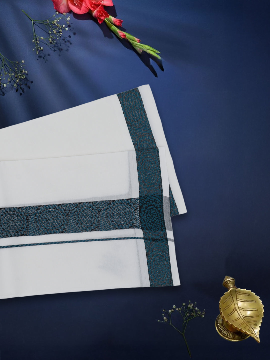 Men Premium Cotton Double Layer White Dhoti with Fancy Border Luxury Club LC23