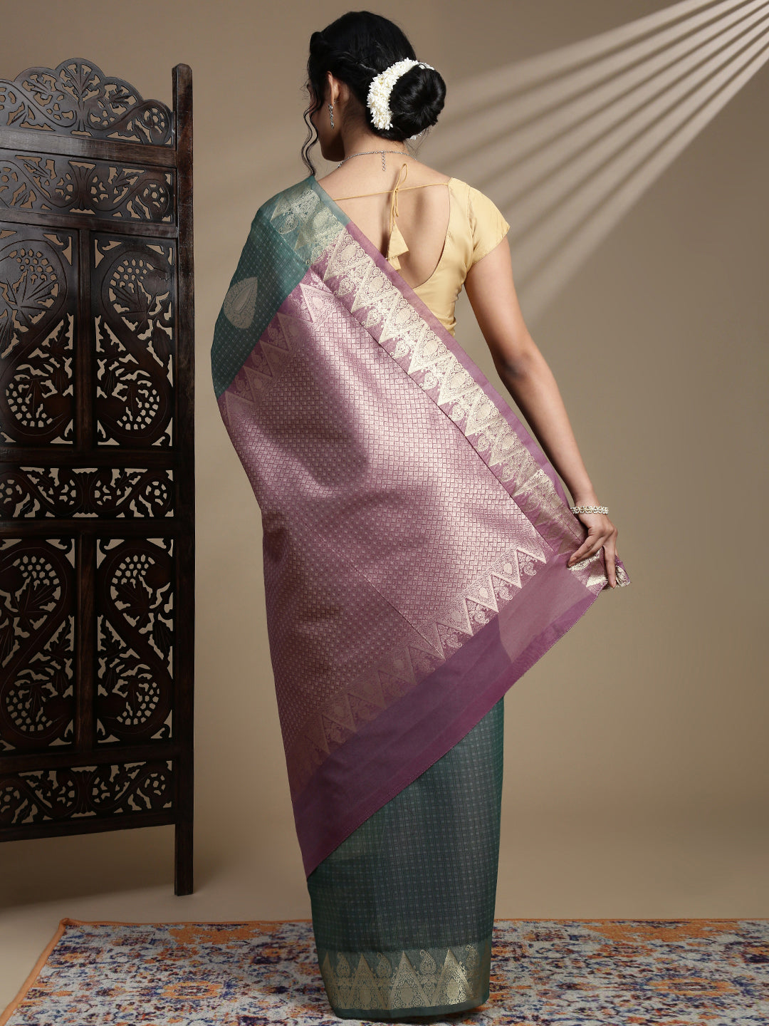 Women Semi Kora Cotton Dark Green Saree SK122