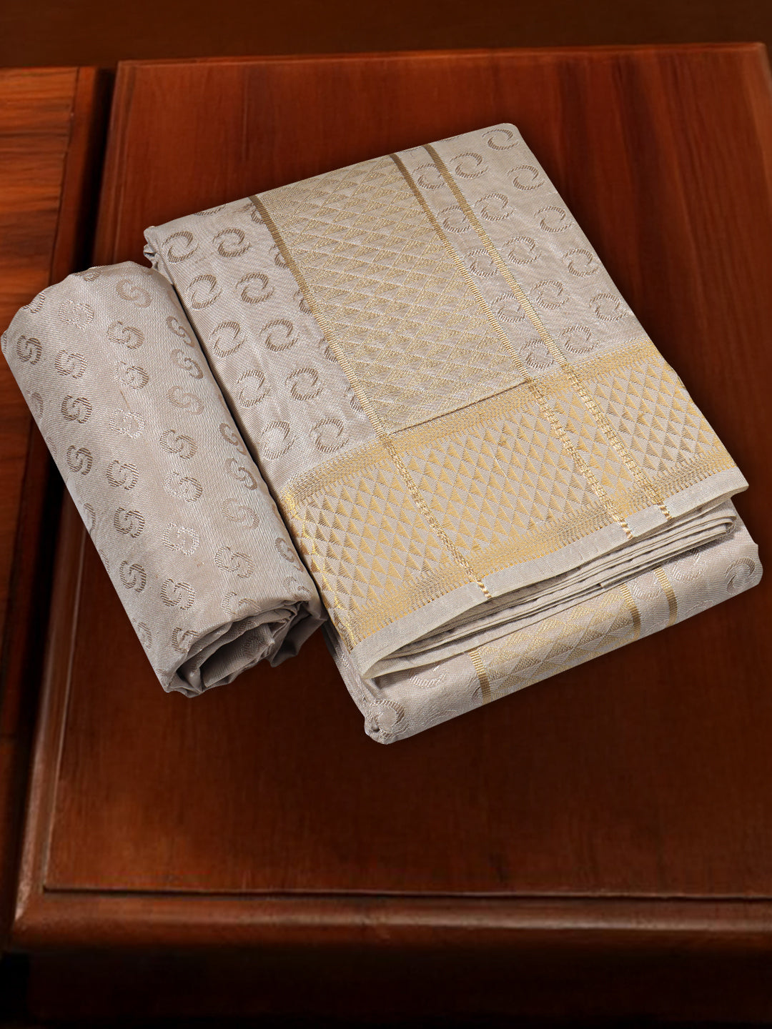 Men Art Silk Wedding Shirting Dhoti & Towel Set S.Stone Touch Tone TT29