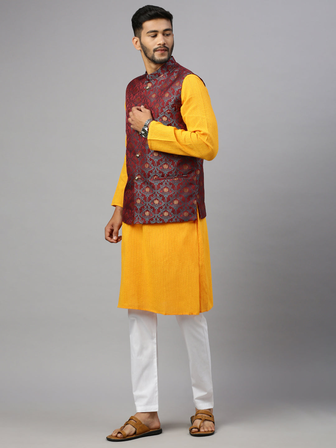 Men Ethnic Jacket Brownish Red JD21