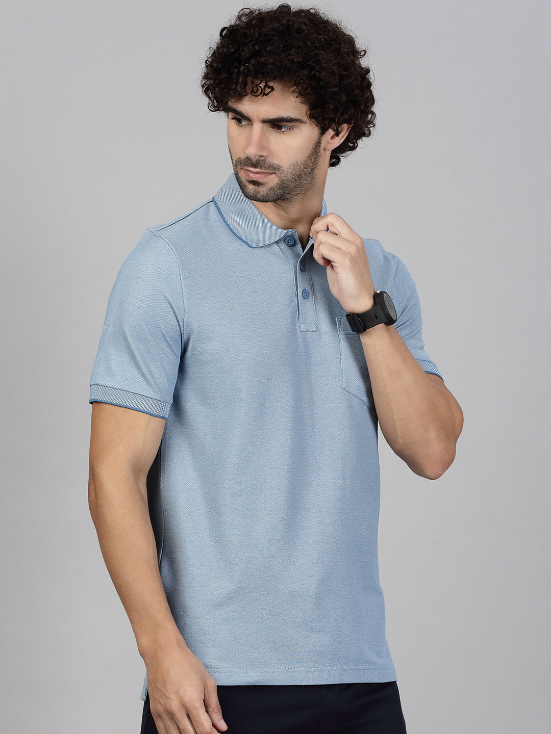 Men Cotton Rich Smart Fit Expert Polo T-Shirt Denim Blue EP27