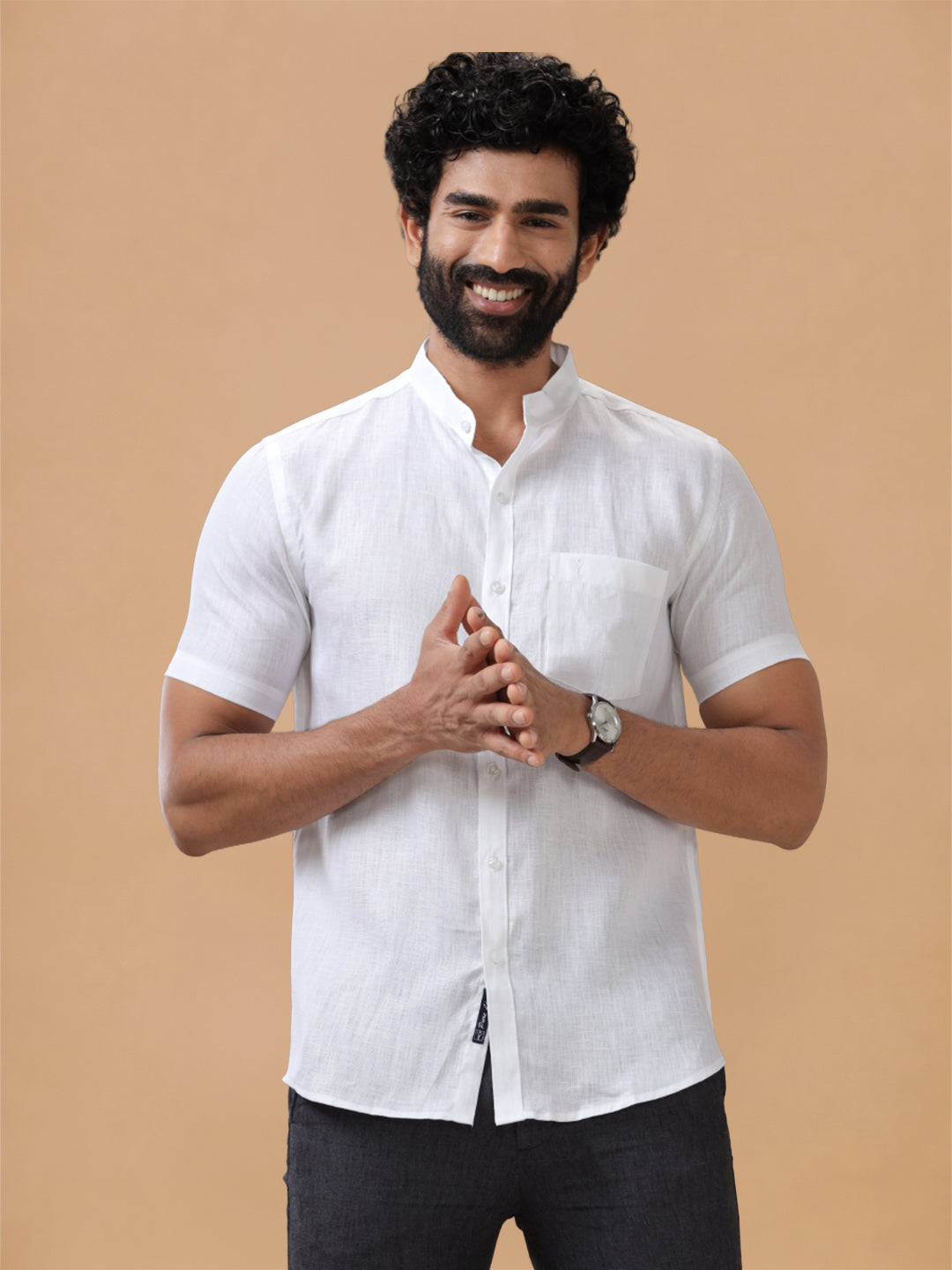 Pure Linen Chinese Collar White Shirt – Linen Park 5544
