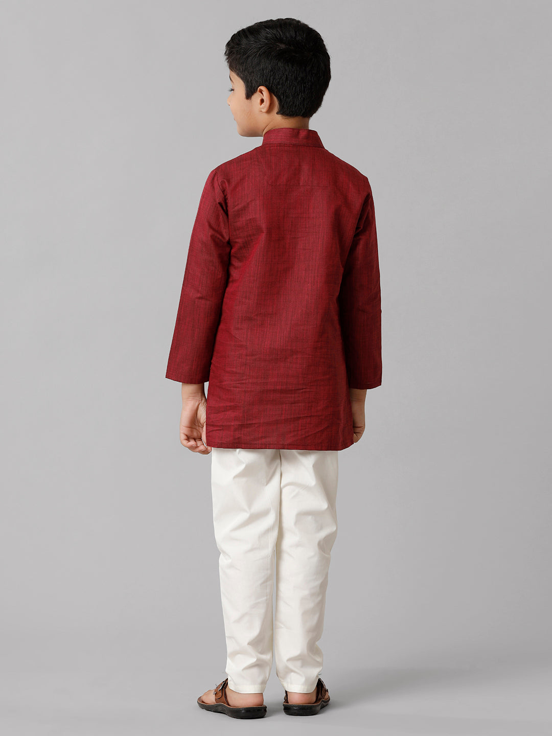Boys Cotton Full Sleeves Maroon Kurta with Cream Pyjama Pant Combo FS7-Back view