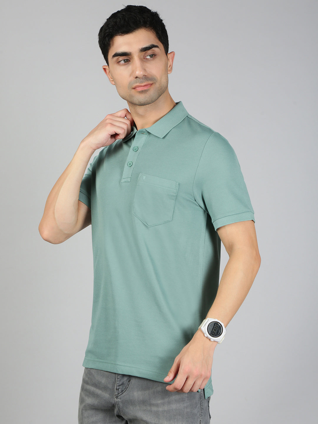 Men Cotton Rich Smart Fit Expert Polo T-Shirt Sage Green EP39