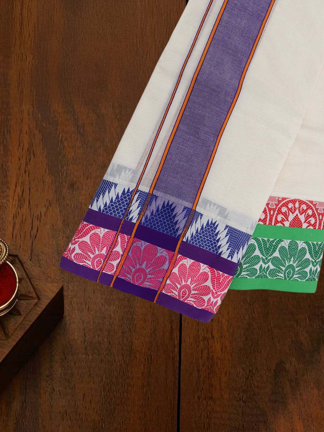 Men Kora Cotton Fancy Jari Border Panchakacham with Angavasthram (9+5) Fancy Pet Kora FPK02