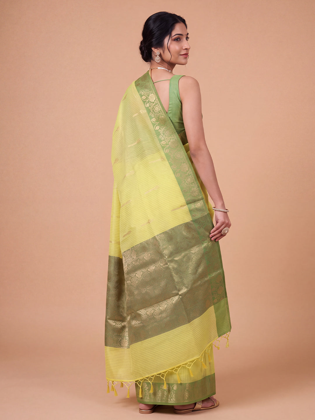 Women Greenish Yellow Green Fancy Jaquard Saree FS06