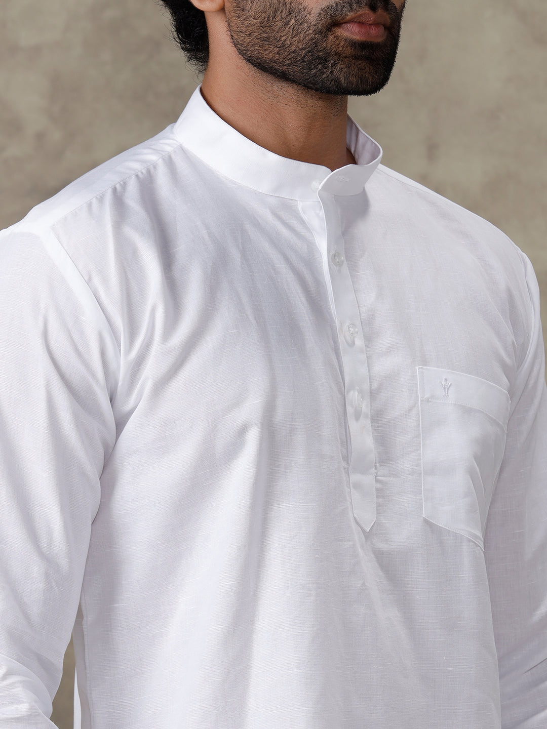 Men Linen Cotton Short Length Plain Pocket Kurta White MW1