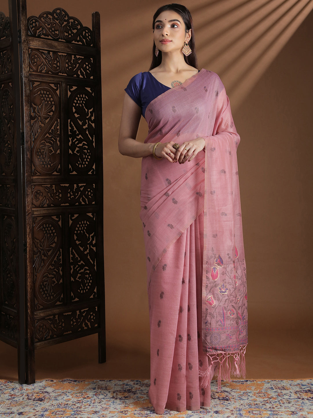 Women Pink Cotton Weaving Saree PCS253