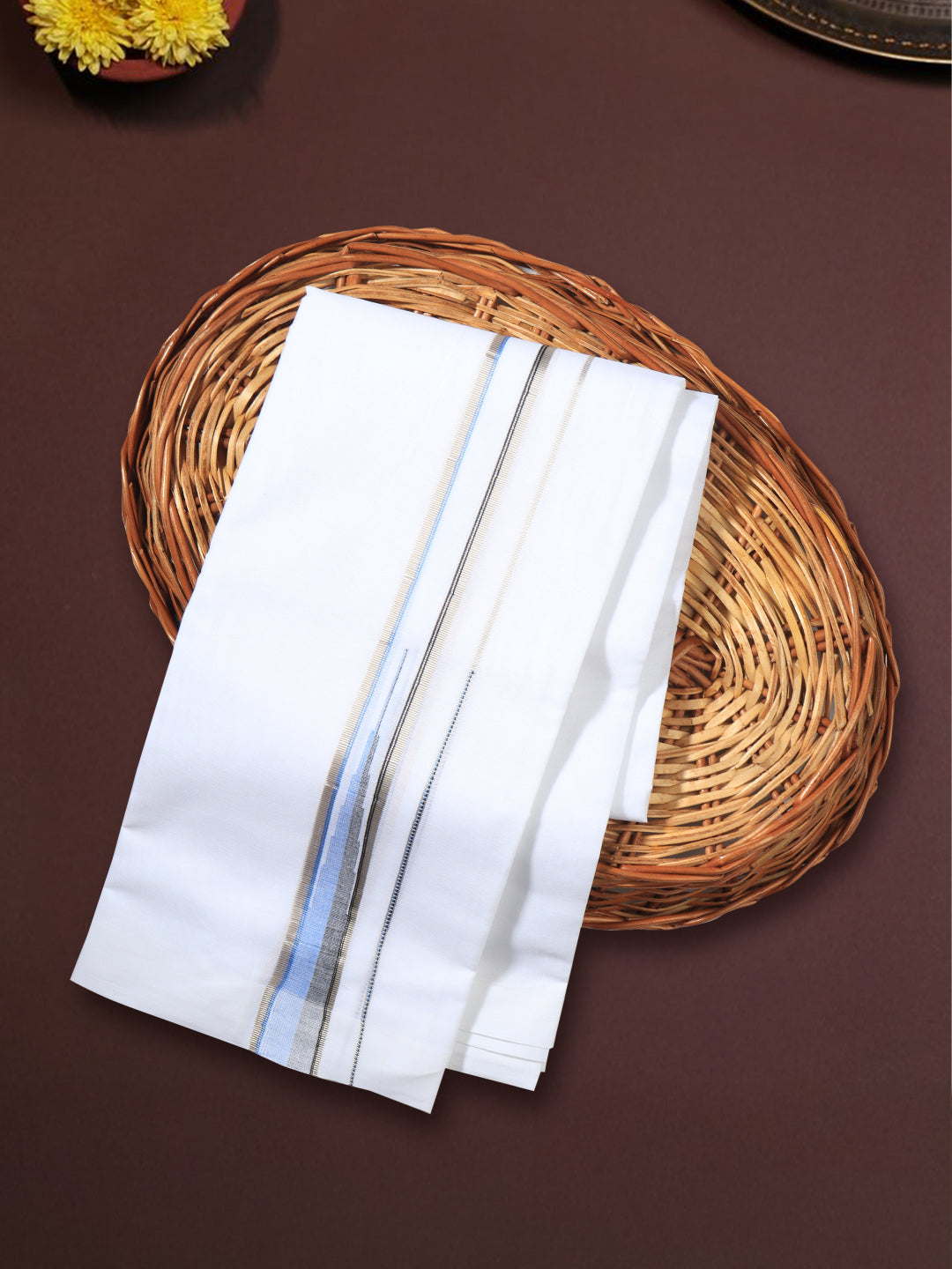 Men 100% Cotton Double Layer White Dhoti with Fancy Jari Border Luxury Club LCFJ03