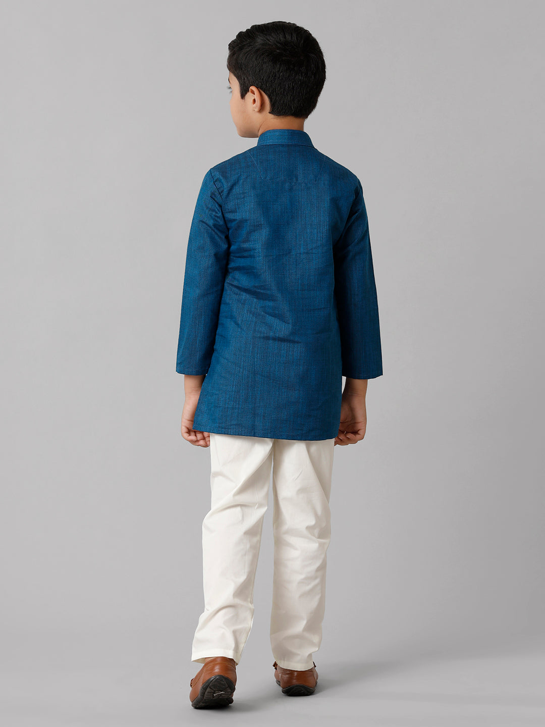 Boys Cotton Full Sleeves Navy Kurta with Cream Pyjama Pant Combo FS8-Back view