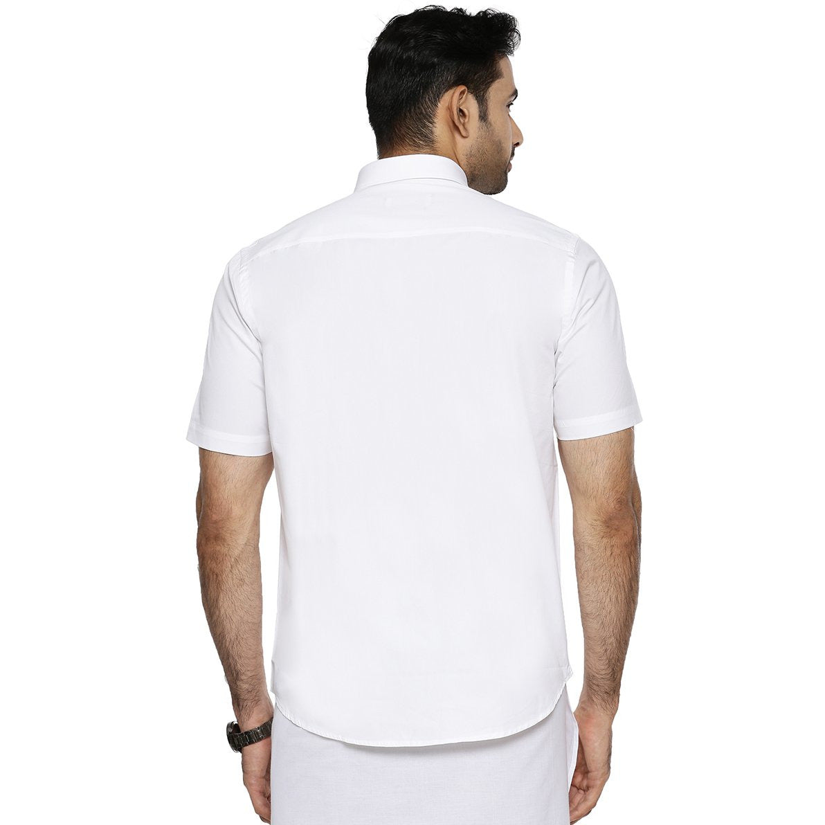 Mens Cotton White Shirt Half Sleeves Plus Size Luxury Cotton-Back view