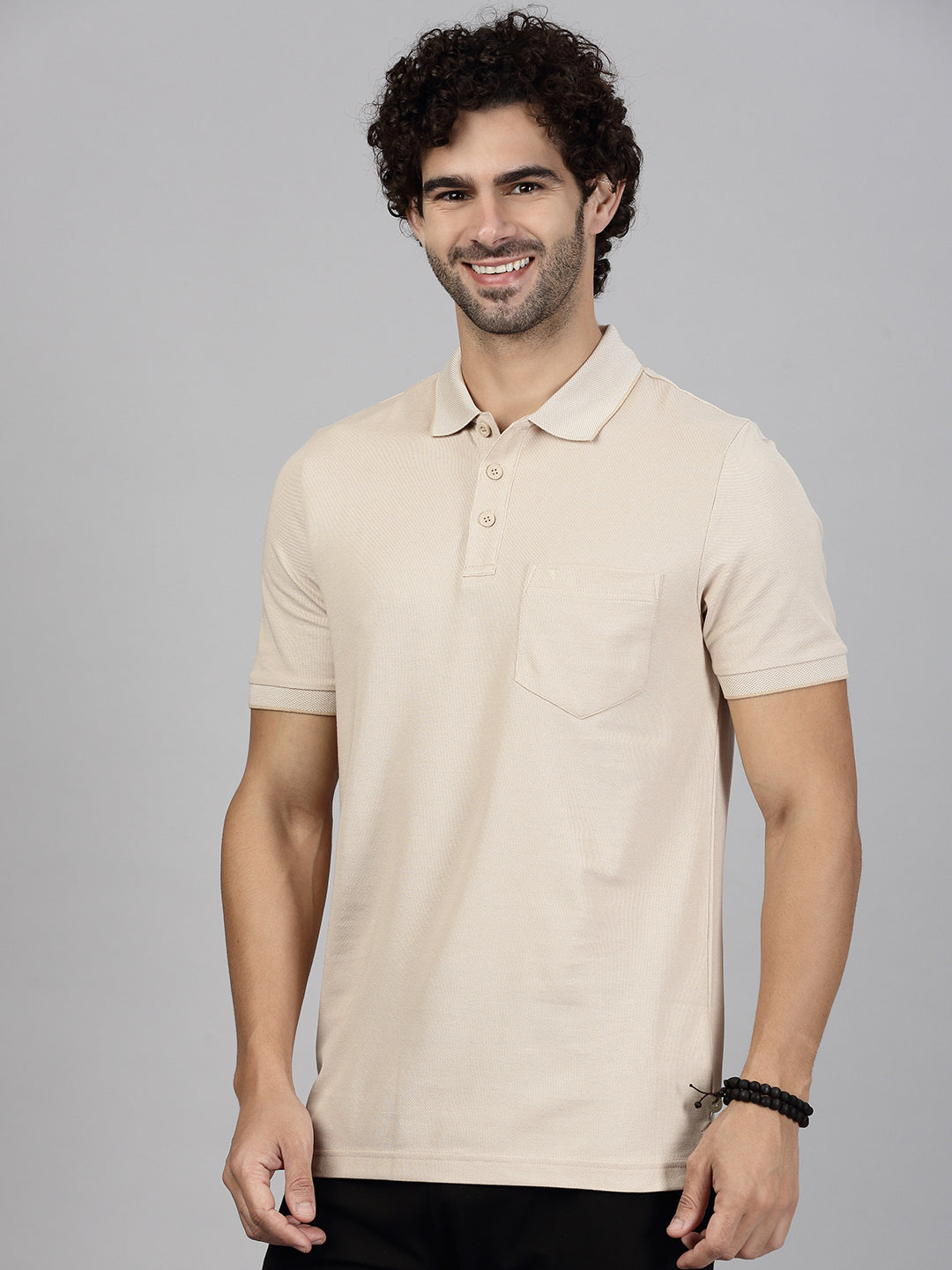 Mens Cotton Rich Smart Fit Expert Polo T-Shirt Beige EP31