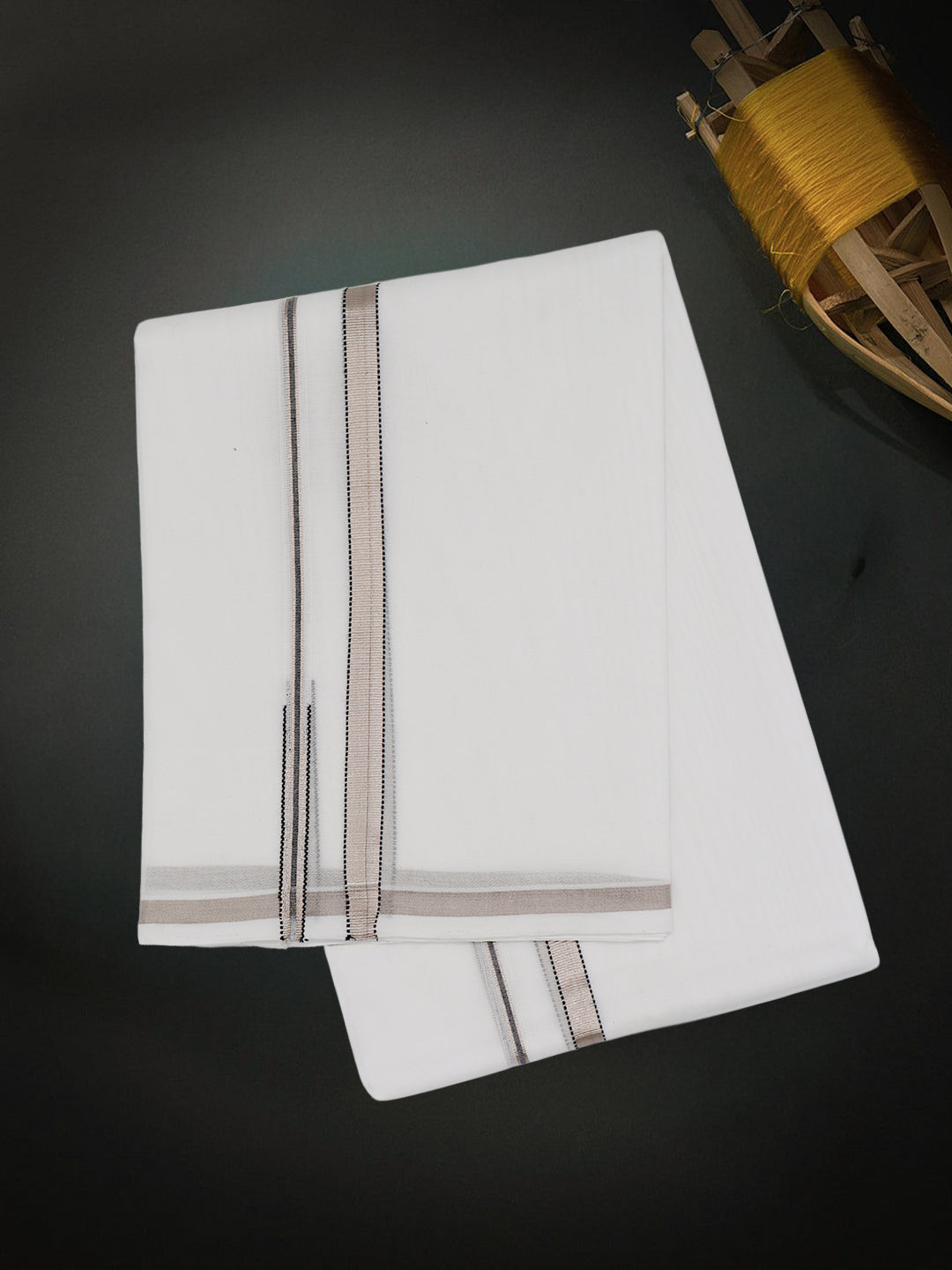 Men Premium Handloom White Dhoti with Fancy Border HLM69